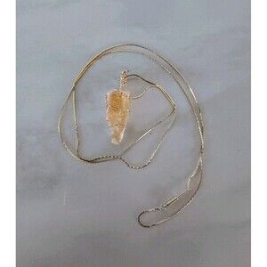 Natural Citrine Raw Quartz Pendant Gold Tone Wire Wrapped With Vintage Chain